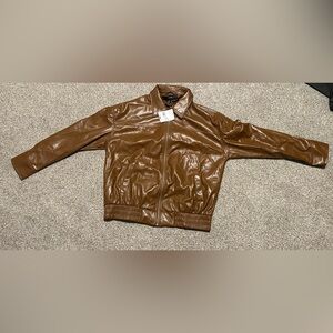 Forever 21 Brown Faux-Leather Bomber Jacket
